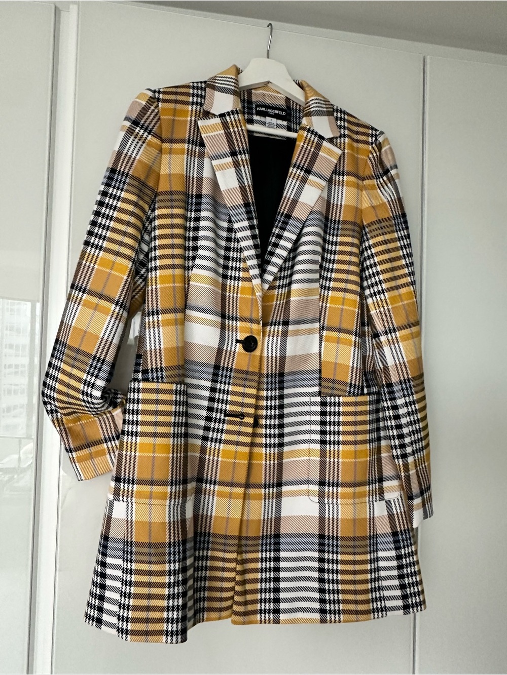 Karl Lagerfeld Yellow Plaid Long Blazer Jacket